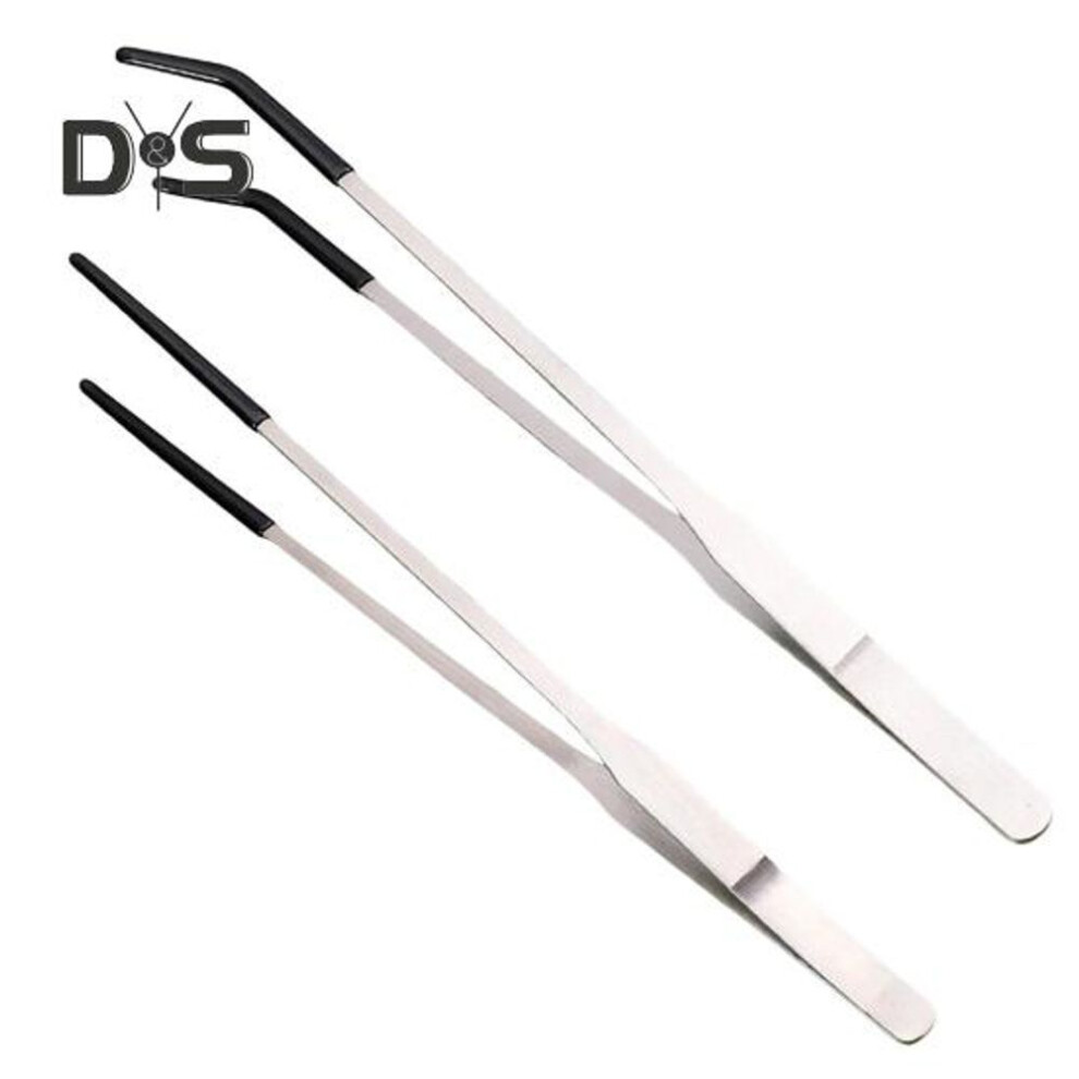 2 Pcs Stainless Steel Reptile Feeding Tongs with Rubber Tip Long Straight Curved Tweezers Bearded Dragon Snake Tank Accessories Terrarium Supplies
