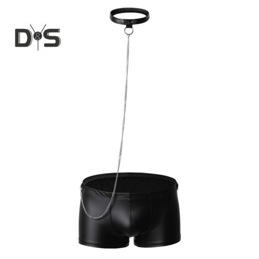 (XL, black) Men Boxer Underwear Low-rise U-convex Elastic Non-deforming Shorts Panties Imitation Leather Underwear