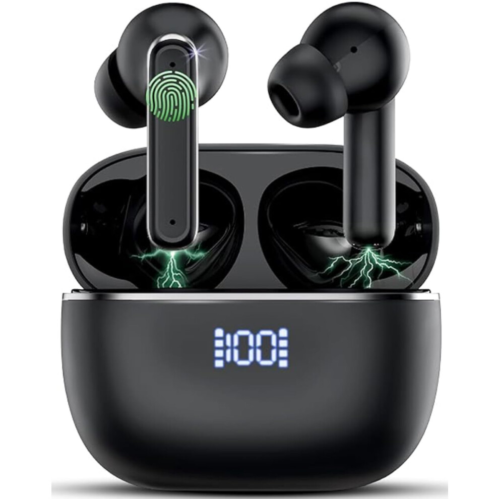 New 2025 Bluetooth 5.4 Wireless Earbuds Matt Anc & Enc, 40H Playtime, Hifi Stereo, 4 Microphones, Water Resistant, Led Display Black 5060875900527
