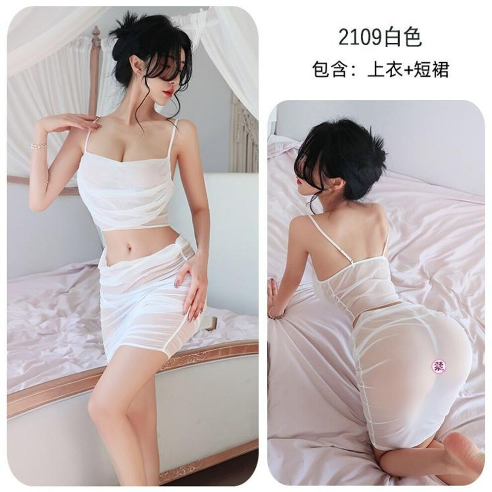 (white, One Size (80-62.5 kg)) Sex Underwear Pure Desire Sexy Suspender Hip Skirt Women's Transparent Uniform Temptation Pajama Suit