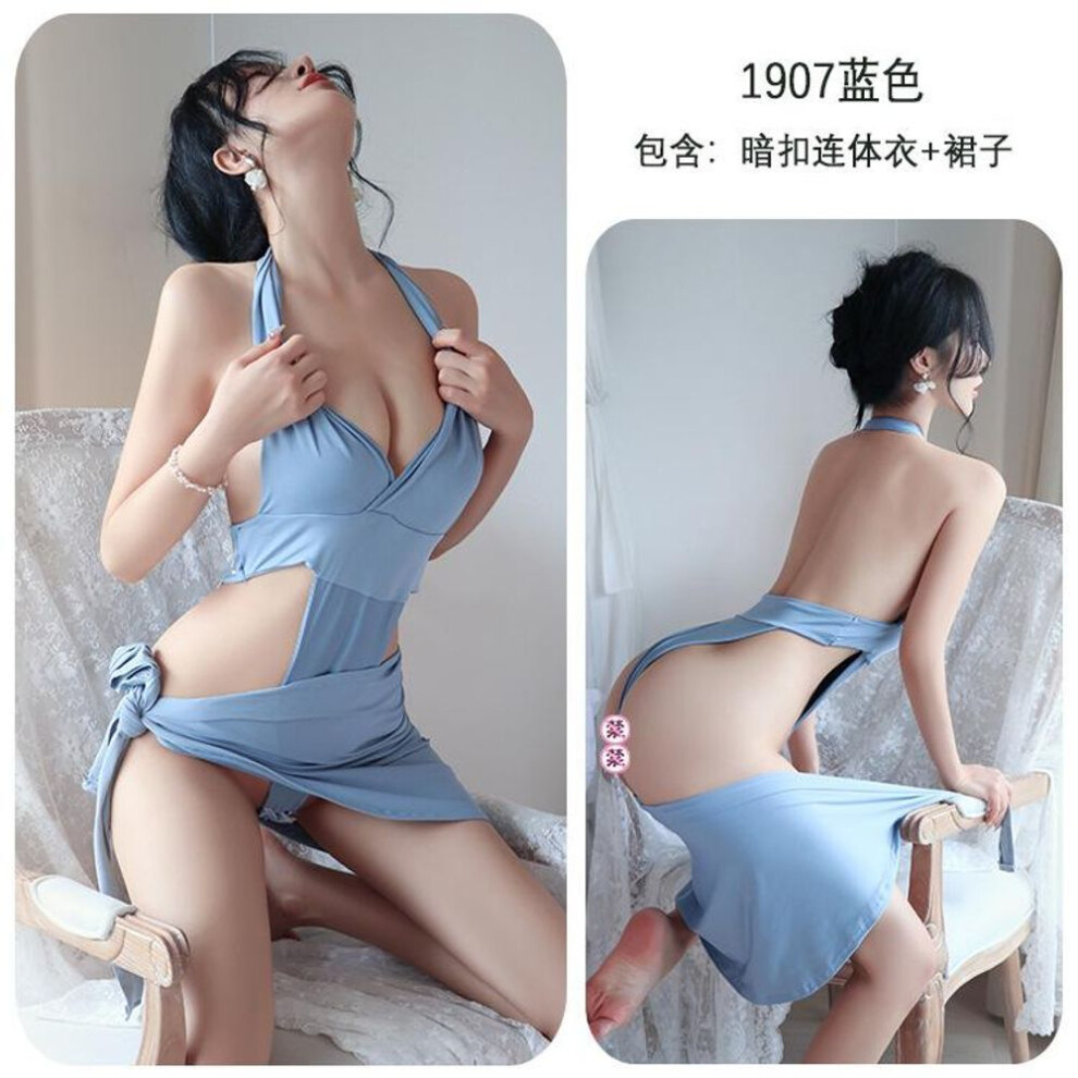 (blue, One Size (80-65kg)) Sex Underwear Sexy Perspective Nightclub Tight Hip Skirt Backless Free Sexy Suit Women