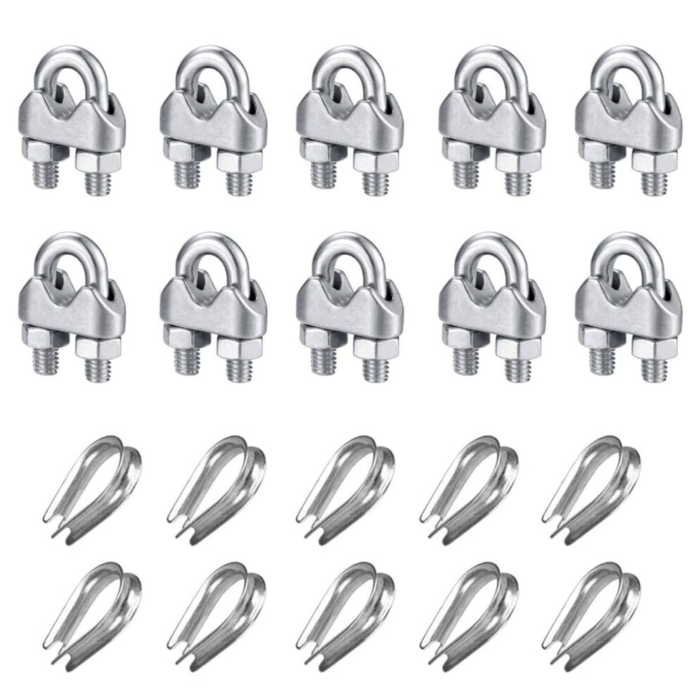 10Pcs Wire Rope Clip M6, Yoczox Cable Clamps 304 Stainless Steel U Bolt Saddle Fastener For Cable Rope Garden Wire Tensioner Wire &10Pcs Wire Rope 702562334875