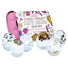 Floral Therapy Natural Bath Bomb Gift Set with 6 Bath Bombs, Egg Shaped, Made by Hand with Pure Essential Oils, Plastic Free & Vegan