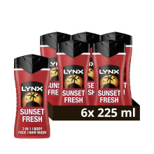 Sunset Fresh 3-in-1 Body Wash Men's Hair, Face and Body Cleanser with a mango & mandarin scent for all-day freshness 6x 225 ml