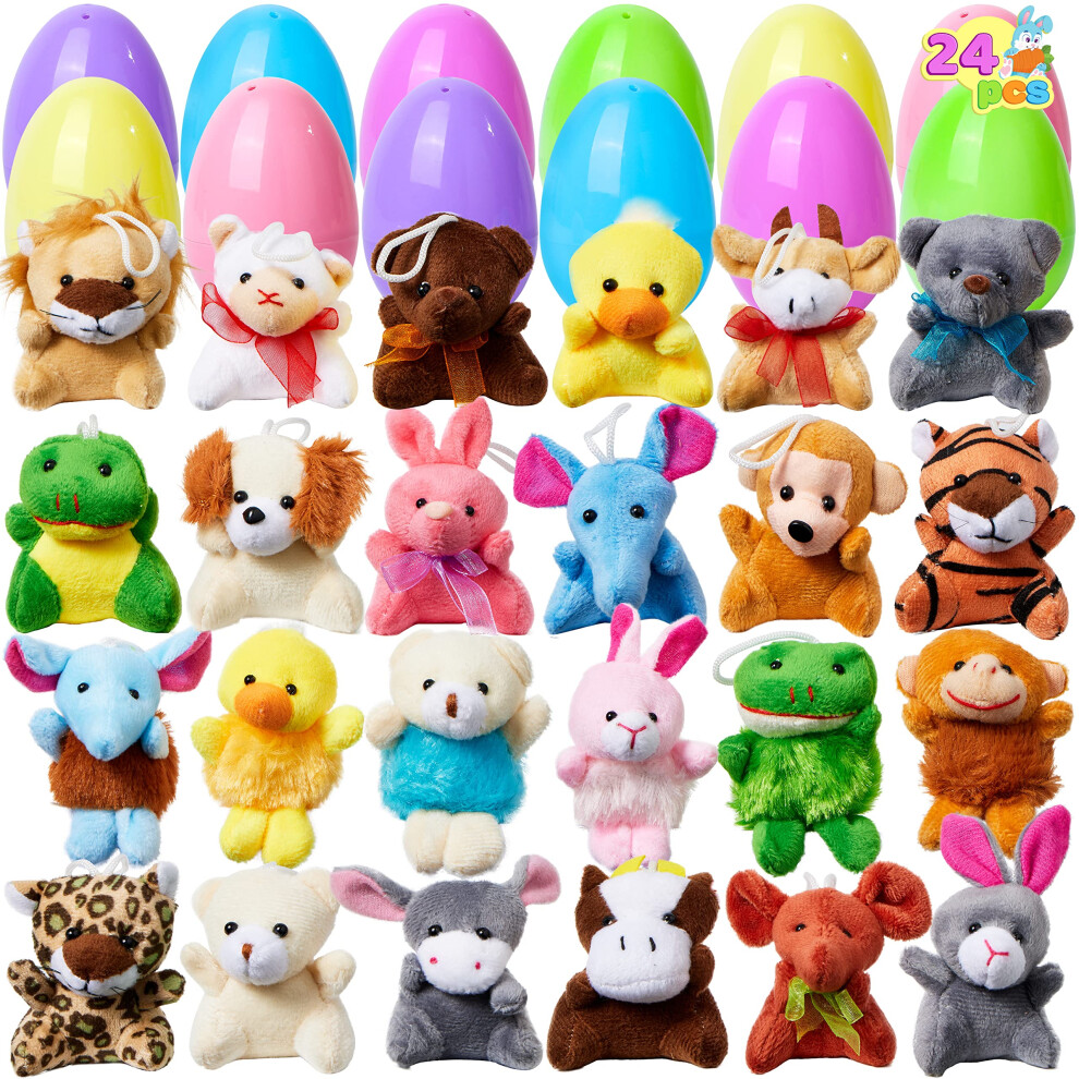 24 Pcs Prefilled Easter Eggs with Mini Stuffed Animal Plush Toys Keychain for Kids, Plastic Easter Egg Easter Basket Stuffer Filler for Easter Egg