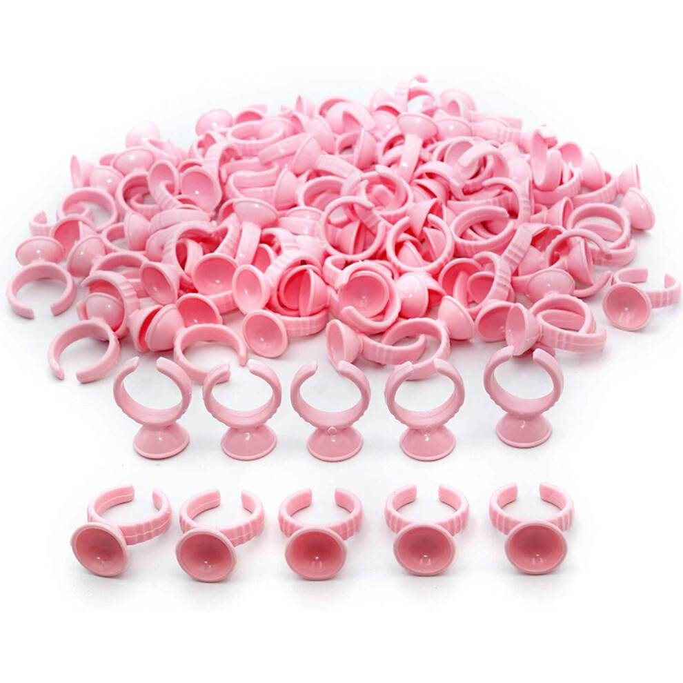 G2plus Pink Eyelash Glue Holder Ring - 100Pcs Lash Extension Glue Rings - Small Disposable Plastic Glue Cups Rings For Eyelash Extension, Tattoo