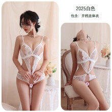 (white, One Size (80-65kg)) Sexy sexy lace seduction onesie women's transparent pajamas uniform suit