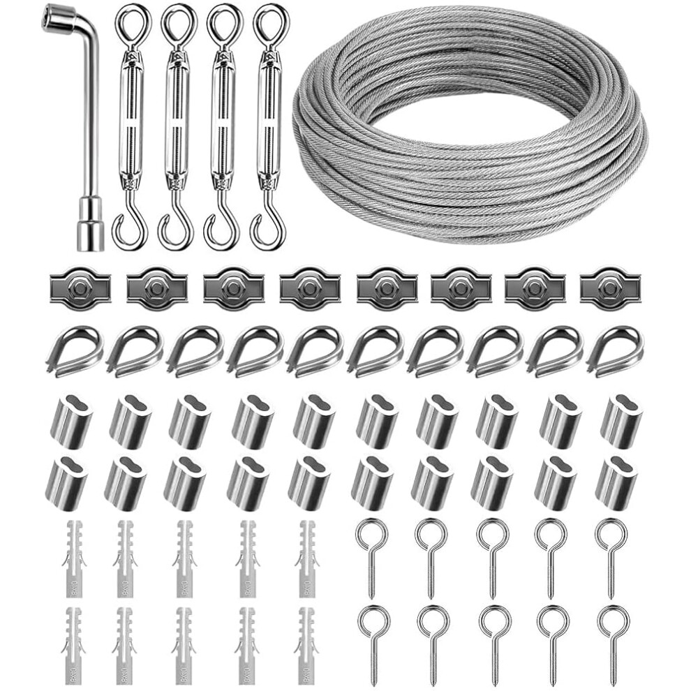 35M/3Mm Garden Wire Rope Kit With Turnbuckles, Wire Tensioner, Crimping Loops, And Accessories For Plant Training, Fence, And Diy Projects 774501993429