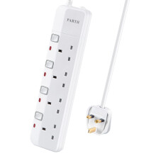 4 Way Protected Extension Lead with Individual Switches 2m Long Cable Safety Wall Mounted Extension Cord for UK Plugs 3250w 13Amp Multi Sockets 2