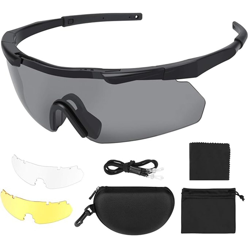 Shooting Glasses with 3 Interchangeable Lenses, Anti-Fog and Scratch Resistant Tactical Eyewear, Safety Glasses UV400 Protection