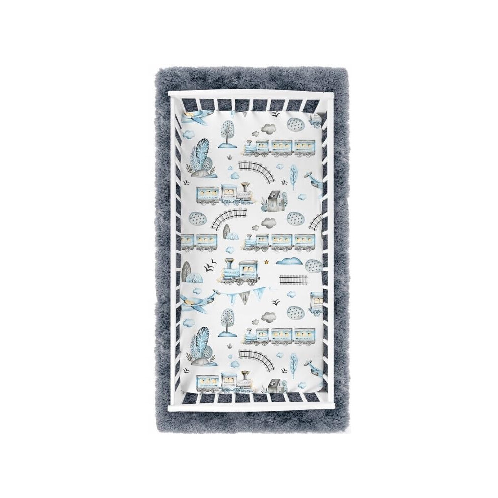 120X60cm Fitted Sheet 100% Cotton For Baby Cot Retro Locomotive Babymam