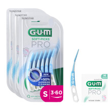 GUM SOFT-PICKS PRO Spazzolini Interdentali | Design Curvo per Accesso Facile | Azione Delicata per Gengive Sensibili ([S - 3x60] +1 Bonus