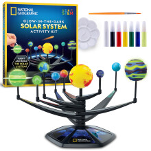 NATIONAL GEOGRAPHIC Glow-in-the-Dark Solar System Model Kit for Kids - Build & Paint a 3D Planetary Model with Movable Arms, STEM Projects for Kids
