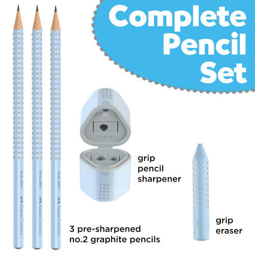 Faber-Castell Grip 580074 Pencil Set with Sharpener and Eraser 5-Piece Writing Set Sky Blue 2