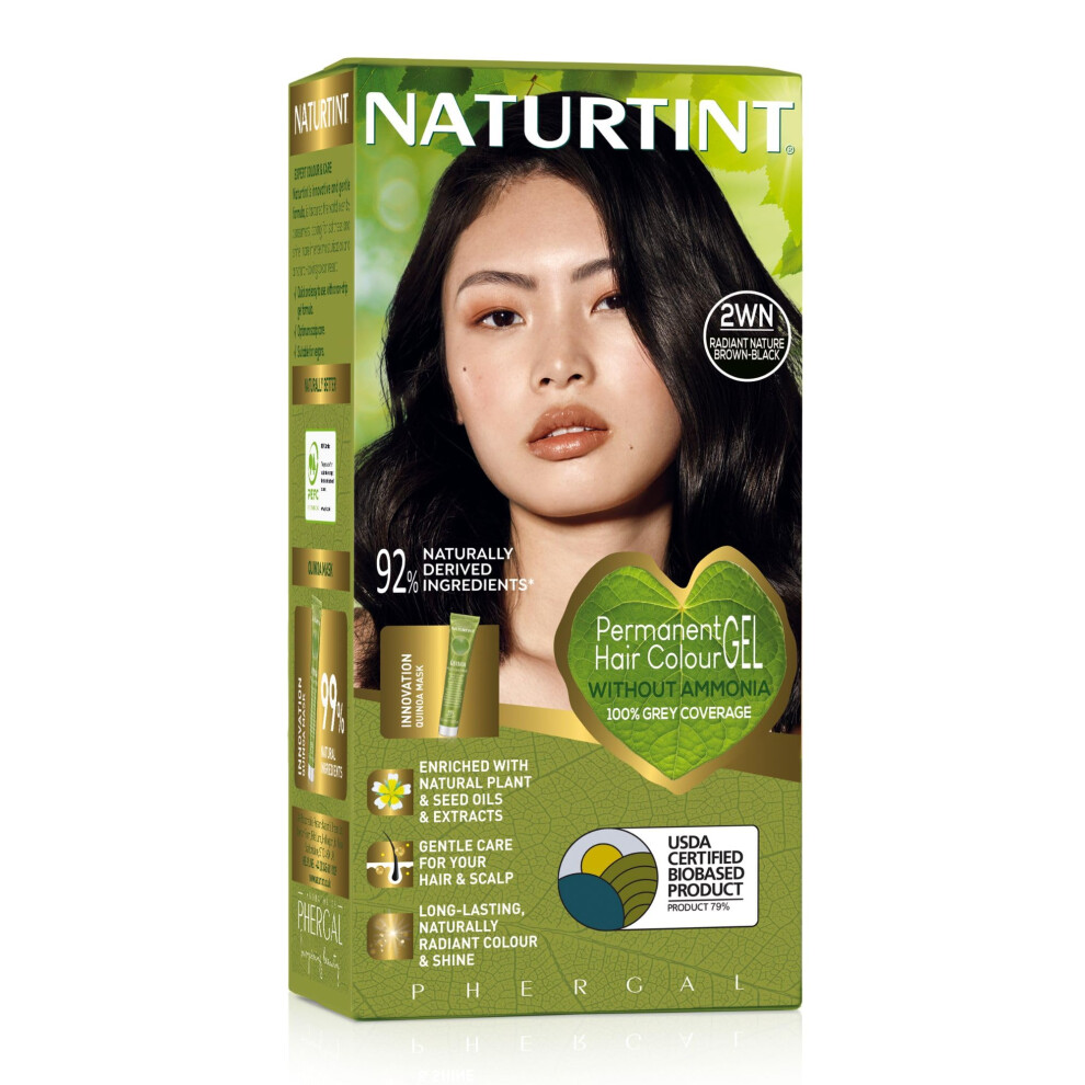 Naturtint Grey Permanent Hair Colour Gel 2Wn Radiant Nature Brown-Black, Plant Enriched, Ammonia Free, Long Lasting Coverage And Radiant Colour, Nourishment And