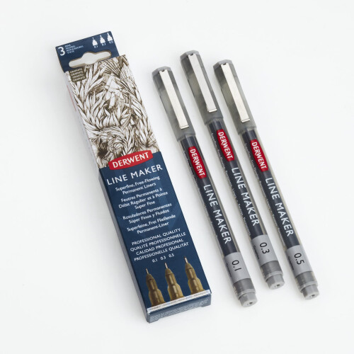 Derwent Derwent - Feutre Fineliners Graphit Tinte Derwent Line Maker x3