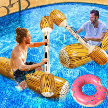 5Pcs Inflatable Floating Row Toys, 140CM Pool Inflatable Battle Log Water Sports Games Log Rafts Float Toys with Doughnut Swimming Ring for Kids