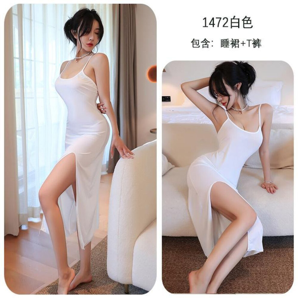 (white, One Size (80-65kg)) Sexy Pure Spice Girl Suspender Dress Female Sexy Split Dress Hip Dress Female