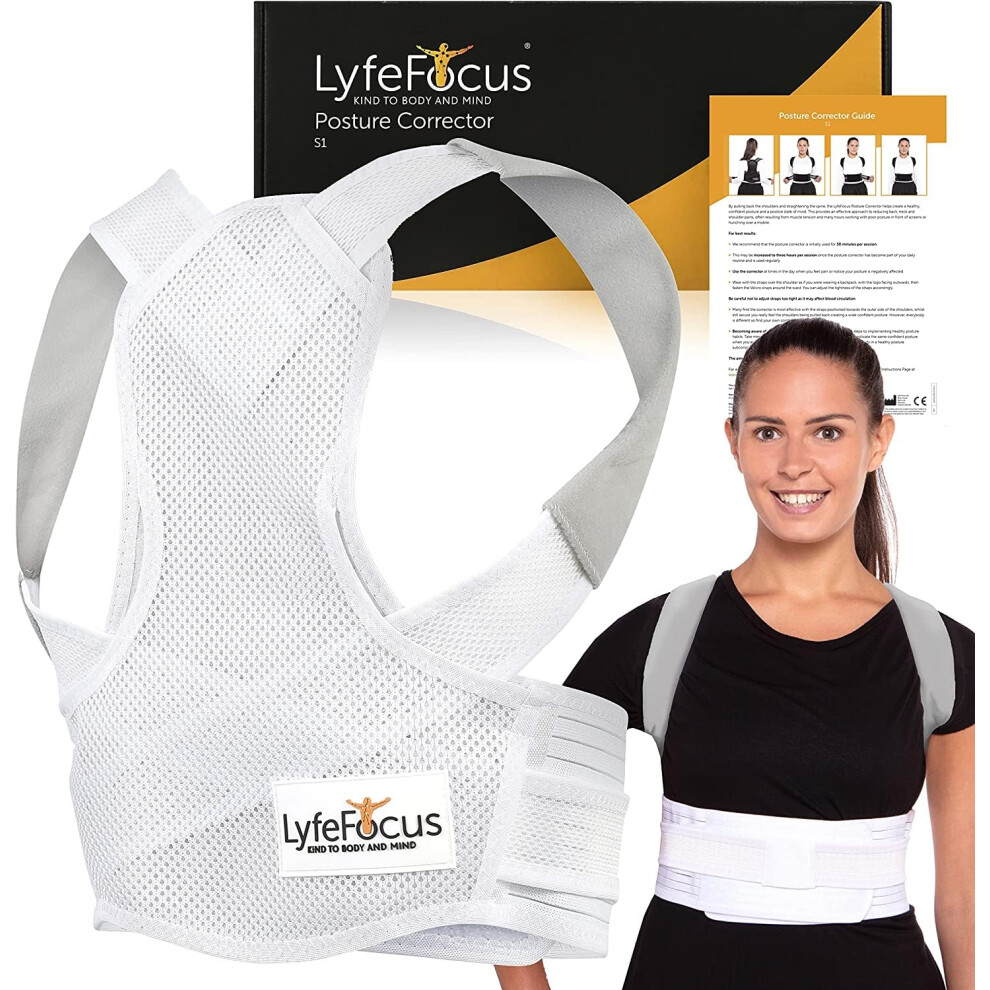 Lyfefocus S1 Premium Invisible Breathable Back Posture Corrector For Men & Women - Upper Back Support Brace & Straightener - Effective Posture Correction For