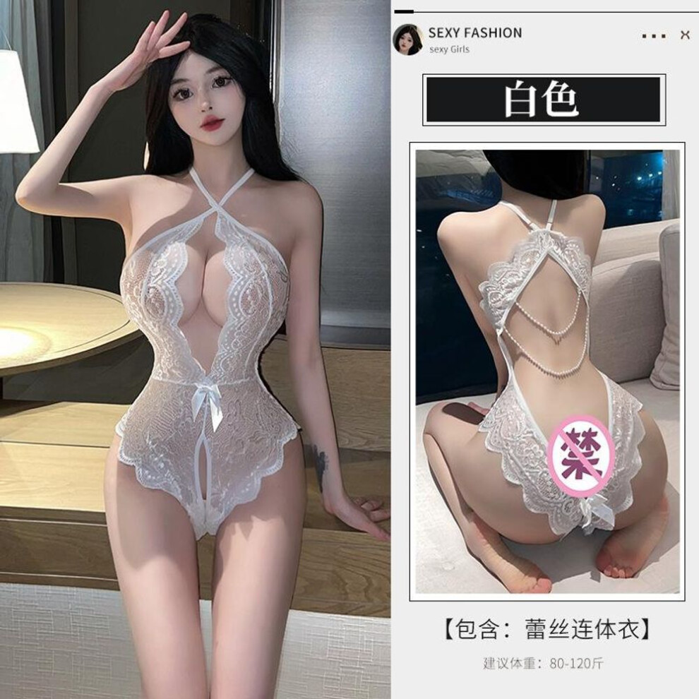 (white, one size fits all) Sex lingerie sexy suspender lace seduction suit women's hot passion no-take one-piece pajamas