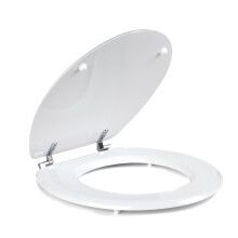 LA032355WHTFEU7 Wooden MDF Toilet Seat – Oval Shaped, Stainless Steel Release Hinge For Easy Cleaning, Top Fixing White Toilet Seat, Standard