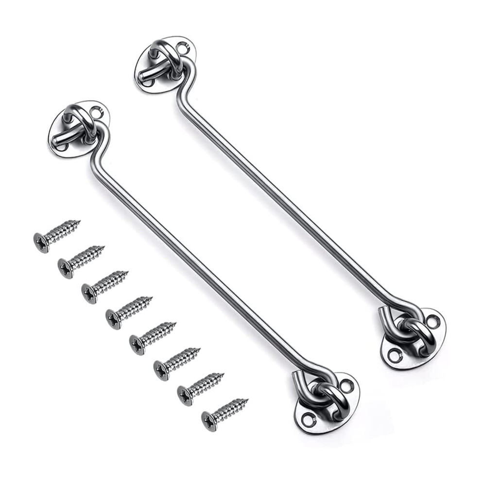10 Inch Hook and Eye Latch Grey Cabin Patio Door Hook and Eye White 2Pack Stainless Steel 250mm Heavy Duty Cabinet Latches for Door Gate Window Closet