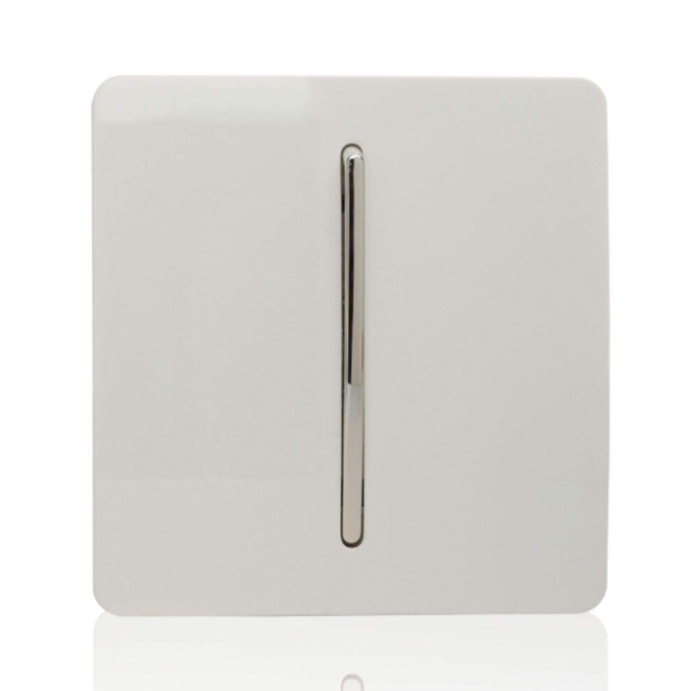 Trendi 1 Gang 2 Way 240V Screwless Raised Front Plate Plastic Artistic Modern Glossy 10 Amp Chrome Rocker Single Electrical Wall Light Switch Ice