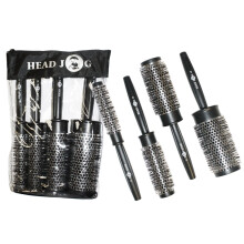 Heat Retainer Hair Brush. Black & Silver Styling Round Hairbrush With Metal Barrel For Fast Drying. Round Vent Brush For Styling, Blow Drying,