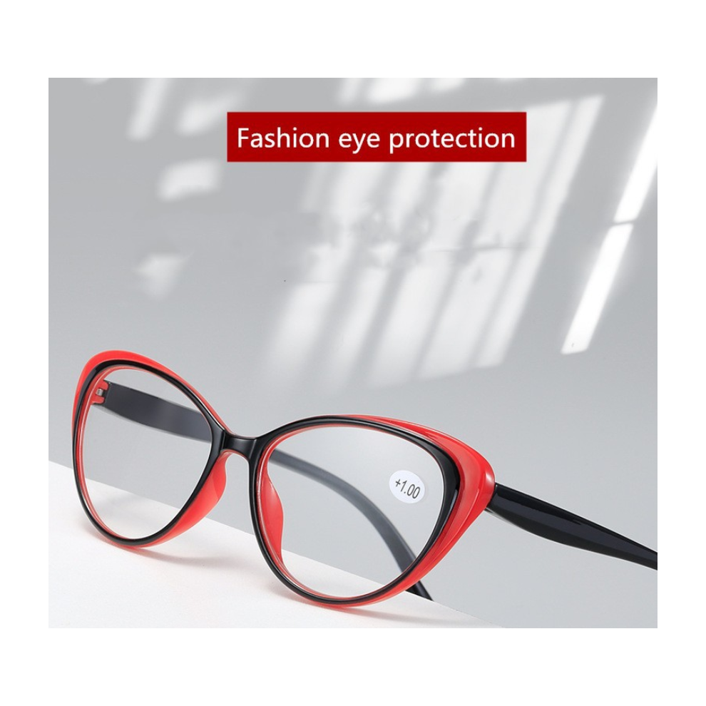 Black/Red ( +250) Stylish Cateye Reading Glasses Spring Hinge Readers For Women +1.0 To +4.0