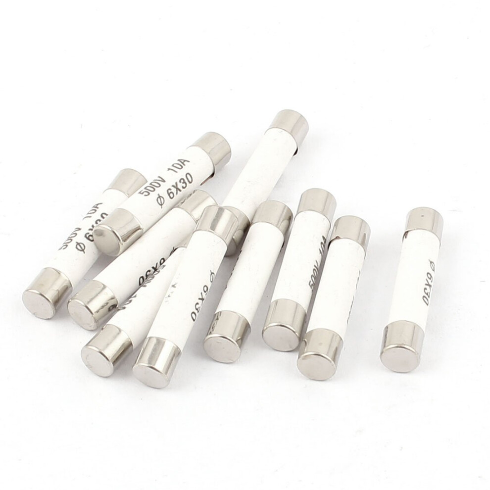 Sourcingmap 10 Pcs 500V 10A Low Breaking Capacity 6X30mm Cartridge Ceramic Fuses 602451636939