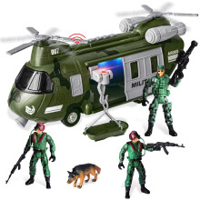 JOYIN Militärfordon Leksaksset med Friktionsdriven Transporthelikopter med Ljus och Ljud
