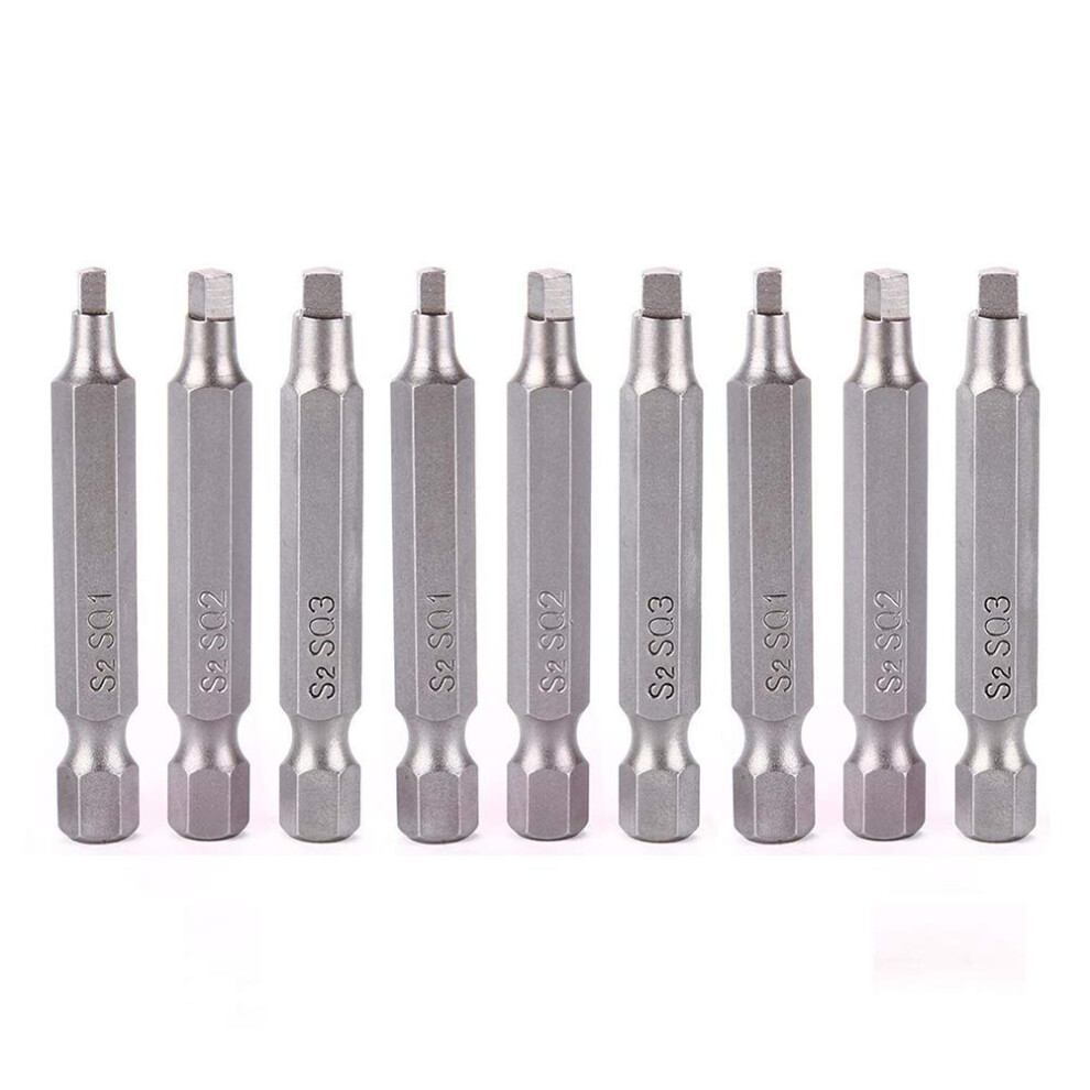 3 Sets 2" Magnetic Square Head Screwdriver Bits 1/4" Hex Shank Square Drive Bit Set, Sq1 Sq2 Sq3, S2 Steel 603935142786