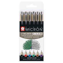 Stylos Fineliners - SAKURA - Pigma Micron - Set di 6 - Punta 0,25 mm - Resistenti all'acqua