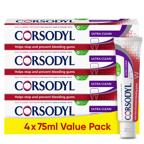 Corsodyl Toothpaste Multipack Ultra Clean, Daily Gum Care, 4x 75ml