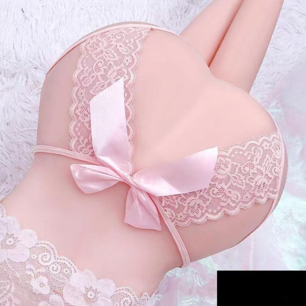 (pink, M) Hot Sale Women's Sexy Hollow Out Thong Lingerie Open Crotch Underwear Lady's Crotchless Lace Panties With Bow Plus Size
