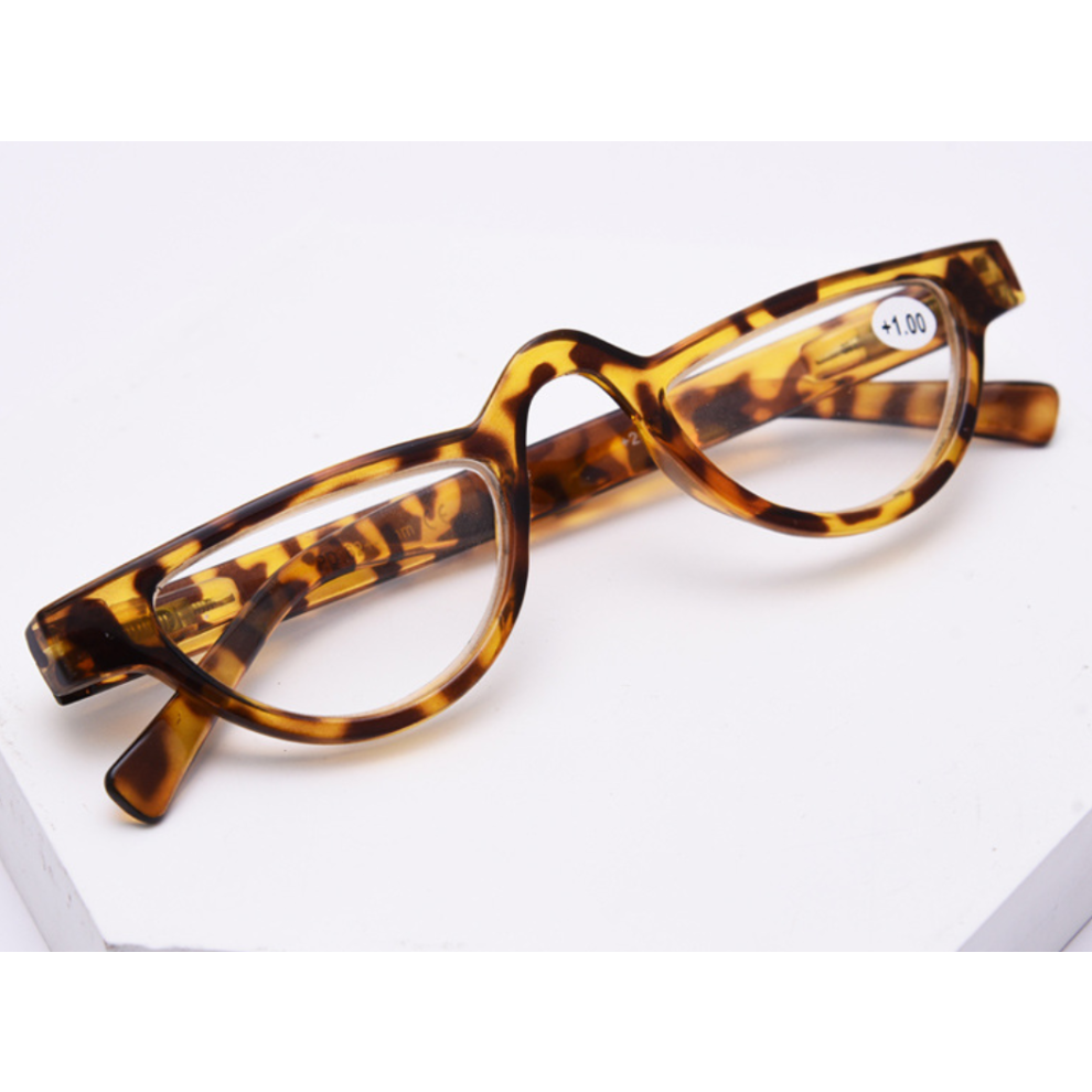 (Leopard, +350) Women Men Retro Half Moon Reading Glasses Readers 1.0 1.5 2.0 2.5 3.0 3.5