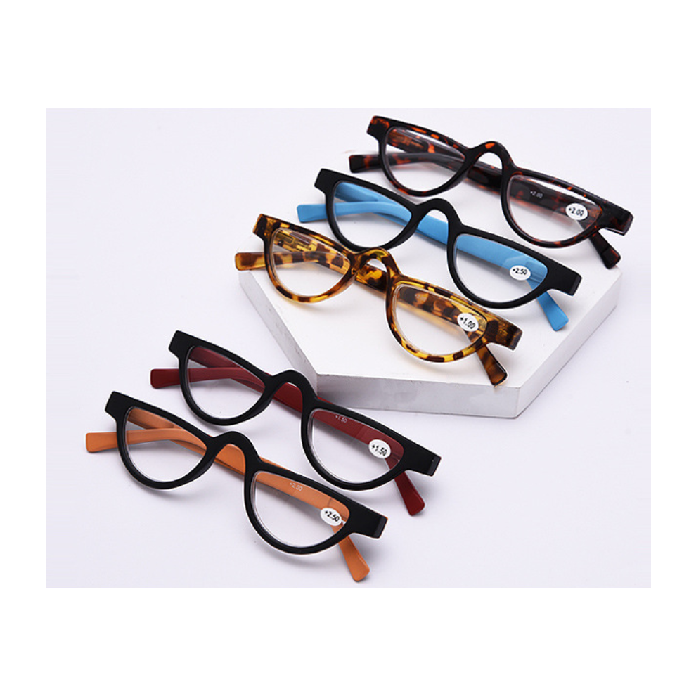 (Brown) Men Women Retro Half Moon Reading Glasses Readers 1.0 1.5 2.0 2.5 3.0 3.5