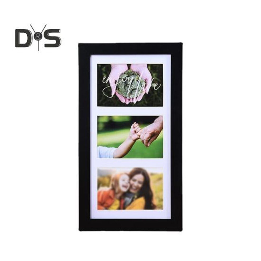 Wooden Photo Frame With 3 Openings Mat Home Office Wall Mount Horizontal Vertical Standing Desktop Decorative Collage Picture Display Frame