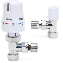 Thermostatic Radiator Valve TRV with Lockshield White Chrome 15mm x 1/2 inch