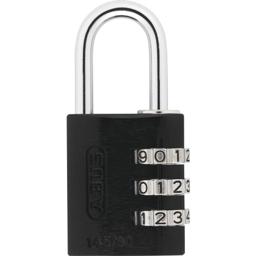 Abus Combination Lock 145/30 Black - Solid Aluminium Padlock - With Individually Adjustable Numeric Code - 34601 - Security Level 3