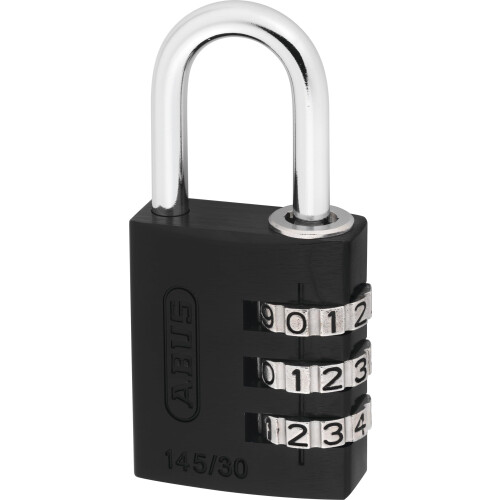 Abus Combination Lock 145/30 Black - Solid Aluminium Padlock - With Individually Adjustable Numeric Code - 34601 - Security Level 3 1