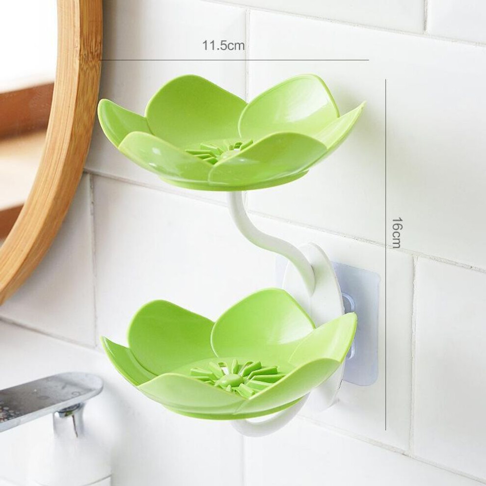 (green) Lotus-Shaped Silicone Soap Dish with Two-Tiered Drainage System