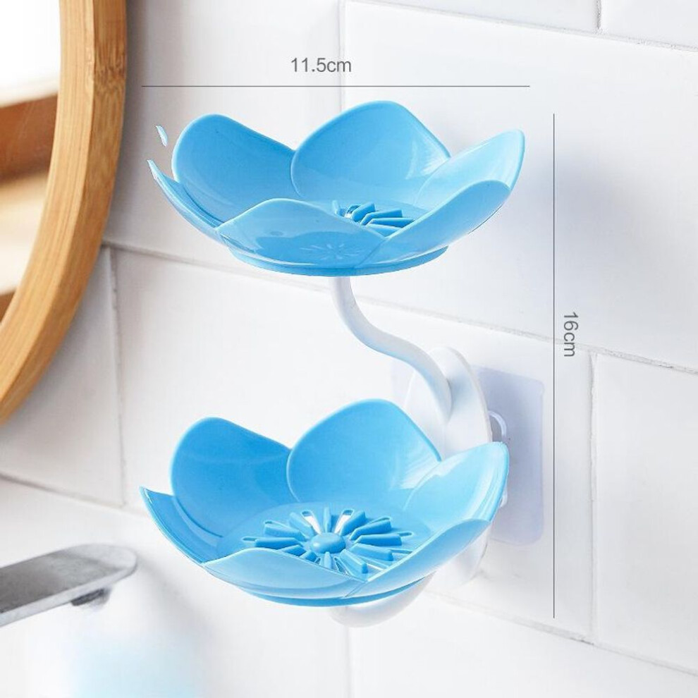 (blue) Lotus-Shaped Silicone Soap Dish with Two-Tiered Drainage System