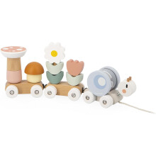 - Wooden Pull-along Train Snail - 2 Wagons and 10 Pieces including Removable Rattle - Pull-along toy - FSC wood and water-based paint - Fine motor