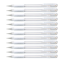 0.8 mm Tip Hybrid Pastel Ink Gel Grip Pen - White (Pack of 12 Pens)