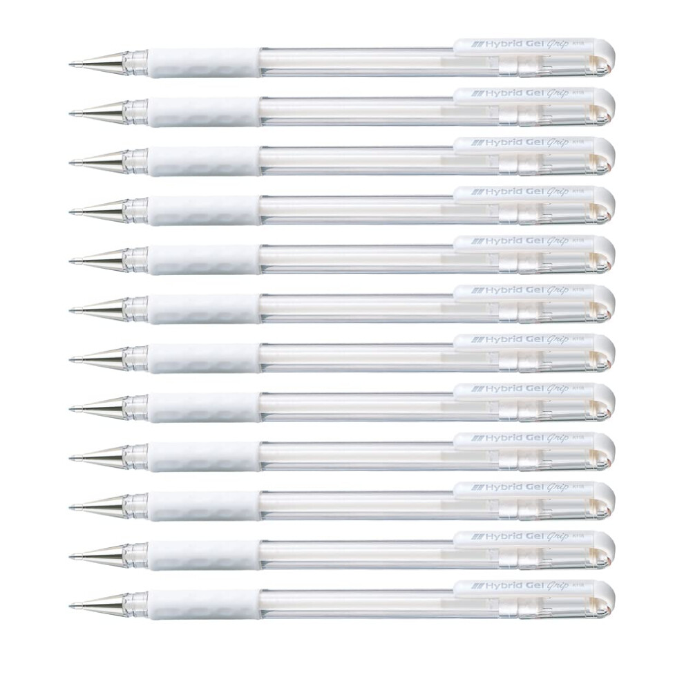 0.8 mm Tip Hybrid Pastel Ink Gel Grip Pen - White (Pack of 12 Pens)