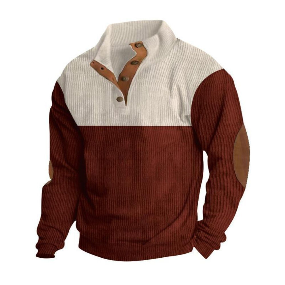 (red, XXXL) Men's Spring/fall Stand-up Collar Henley Long-sleeve Pullover Sweatshirt