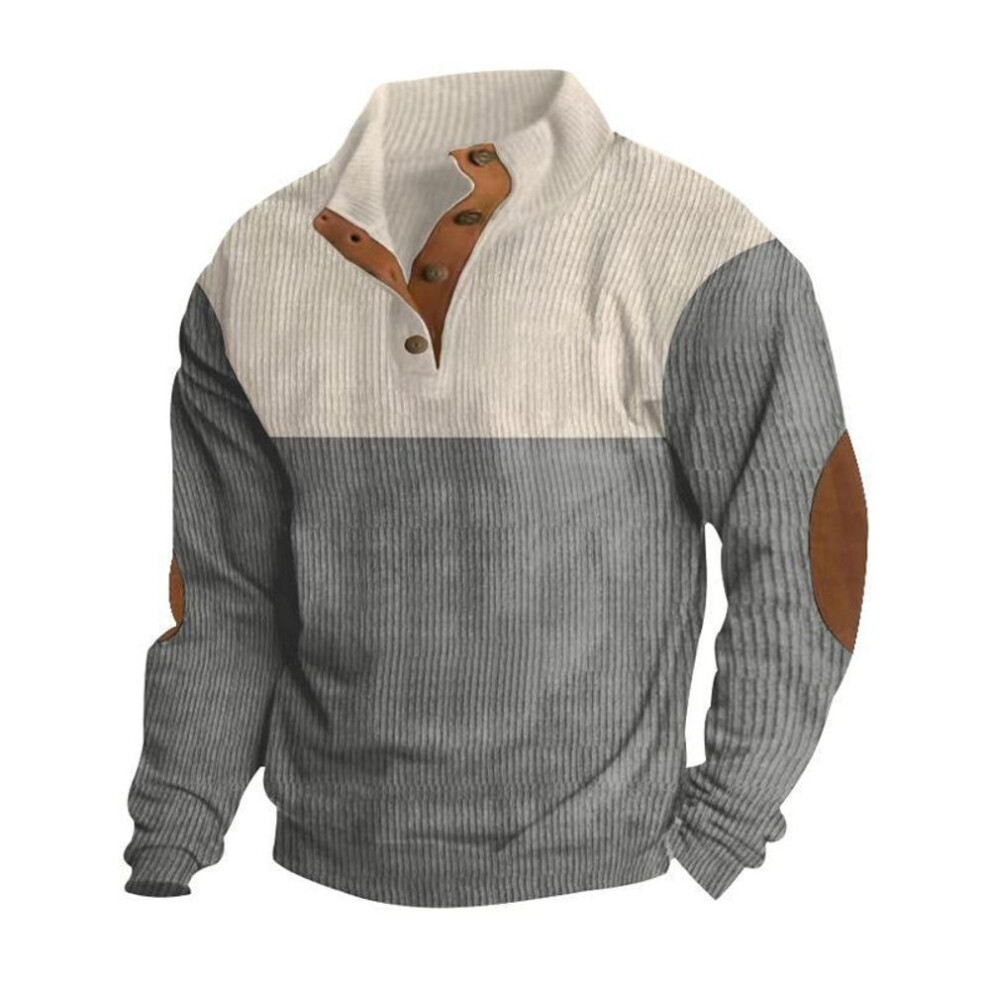(grey, XXXL) Men's Spring/Fall Stand-Up Collar Henley Long-Sleeve Pullover Sweatshirt