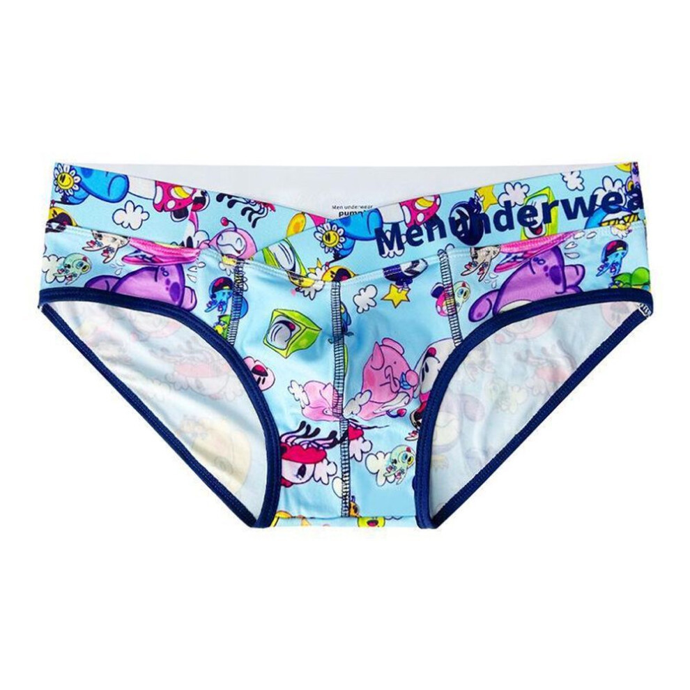 (XL, blue) Graffiti Print Men's Low Waist Breathable Underwear MP295