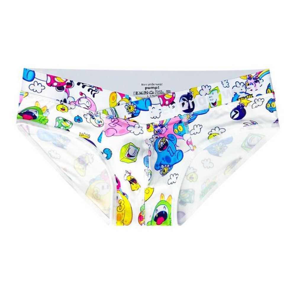 (XXL, white) Graffiti Print Men's Low Waist Breathable Underwear MP295